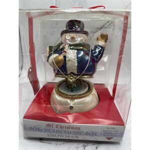 MR. Christmas Snowman Musical Trinket/Music Box ‎ Rotating Skaters NEW